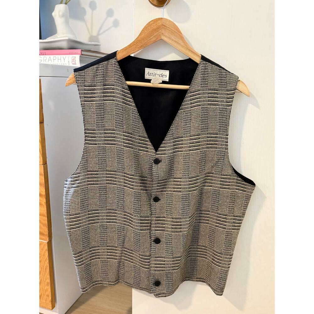 Vintage Plaid Tailored Vest‎ Button Front Academia Preppy Layering Piece ✨